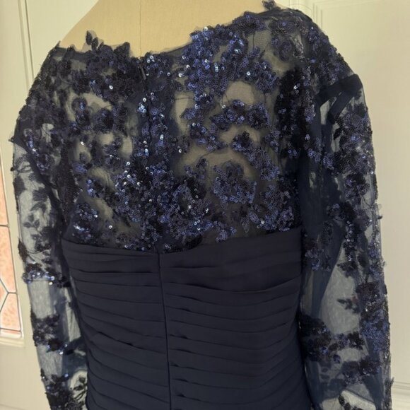 Women's Plus Evening Gown Sequined Lace Dress 20W Navy Blue Ruched Slimming 2XL - Picture 5 of 16